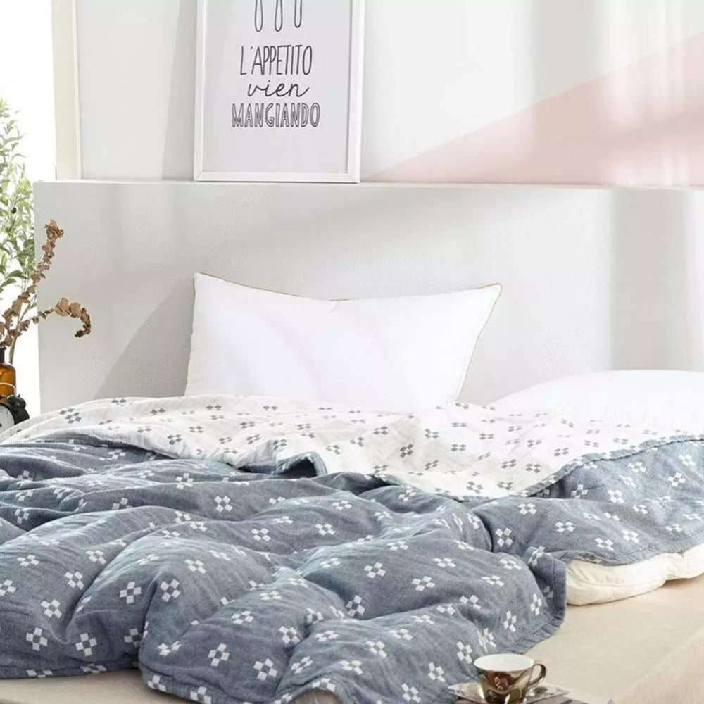 Triple-Layer Cotton Gauze Throw Blanket Lightweight Breathable Geometric Diamond Texture Year-Round Bedding for Twin Full Queen | Thomler