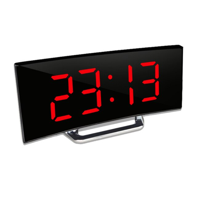 Modern Curved LED Digital Alarm Clock with Auto-Dimming Mirror Display for Bedroom and Office | Thomler