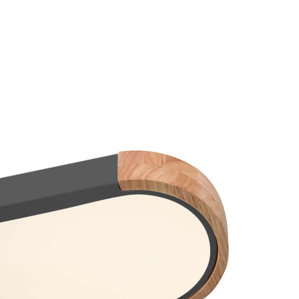Slim Oval LED Ceiling Light with Wood Accents | Dimmable Flush Mount for Living Room Bedroom | Modern Low Profile Fixture | Hardwired | Thomler