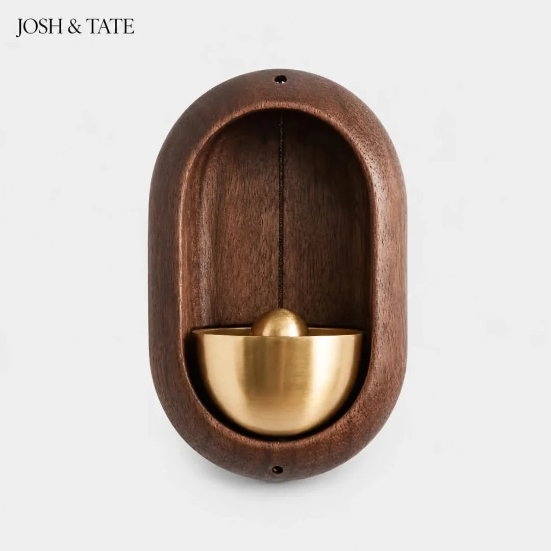 Mechanical Swing Chime Door Announcer with Natural Wood Housing and Metal Bell for Front Entry, Office, Studio | Thomler