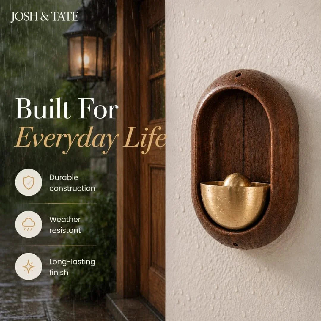 Mechanical Swing Chime Door Announcer with Natural Wood Housing and Metal Bell for Front Entry, Office, Studio | Thomler