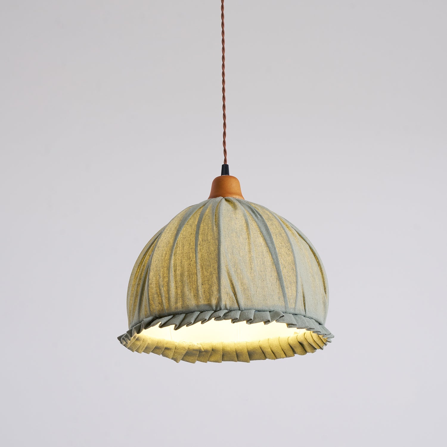 Pendant Lamp Wood Fabric 11.8 in Indoor Ceiling Lighting Beige Walnut Sage Green Modern Decor | Thomler