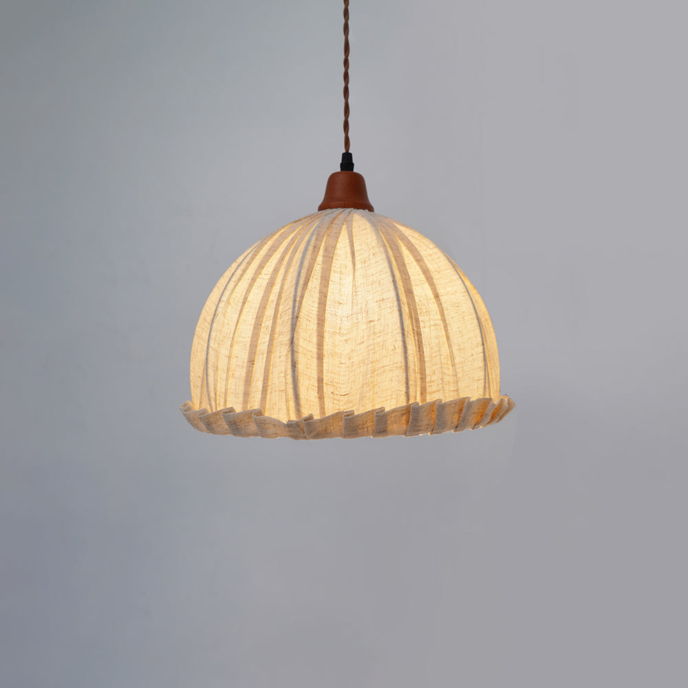 Pendant Lamp Wood Fabric 11.8 in Indoor Ceiling Lighting Beige Walnut Sage Green Modern Decor | Thomler
