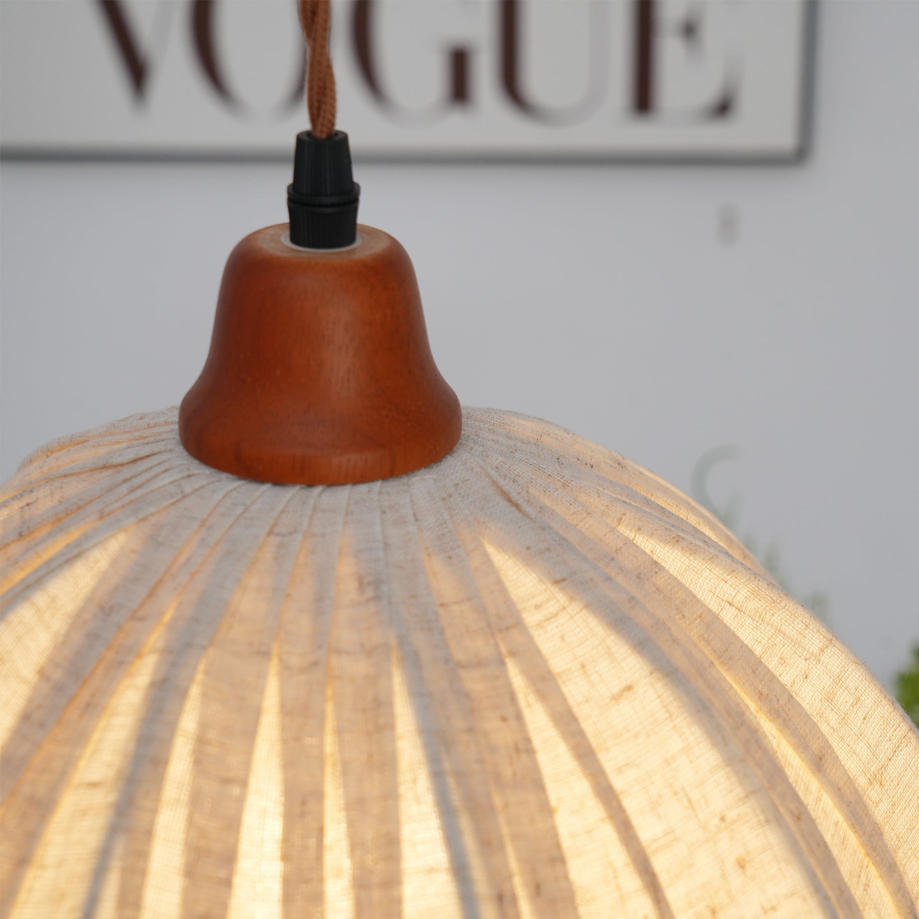 Pendant Lamp Wood Fabric 11.8 in Indoor Ceiling Lighting Beige Walnut Sage Green Modern Decor | Thomler