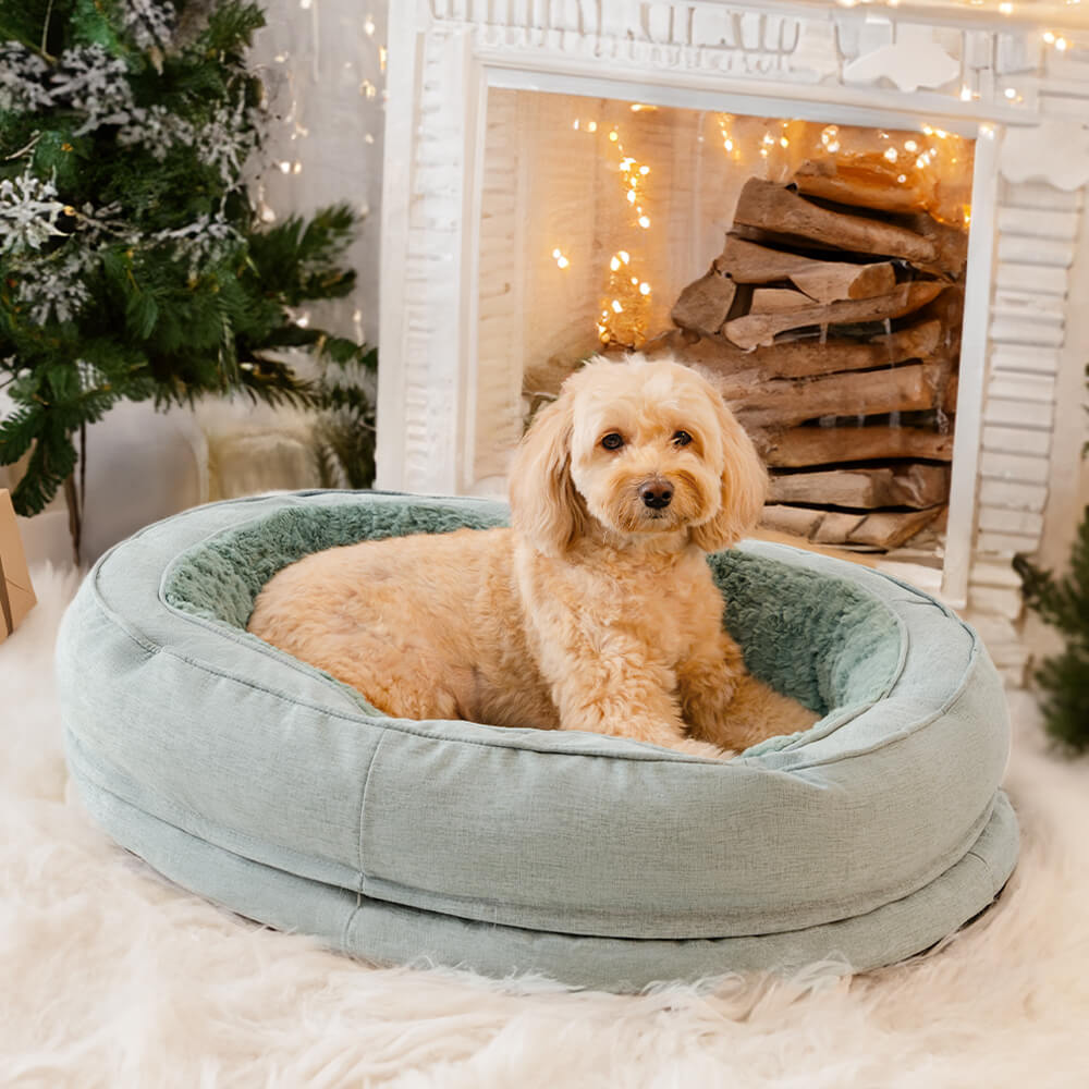 Round Bolster Pet Bed with Orthopedic Foam Support for Dogs | Raised Edge Calming Bed with Machine Washable Cover & Waterproof Liner | Thomler