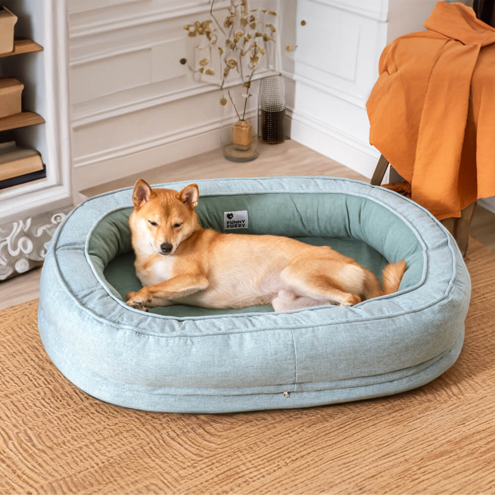Round Bolster Pet Bed with Orthopedic Foam Support for Dogs | Raised Edge Calming Bed with Machine Washable Cover & Waterproof Liner | Thomler