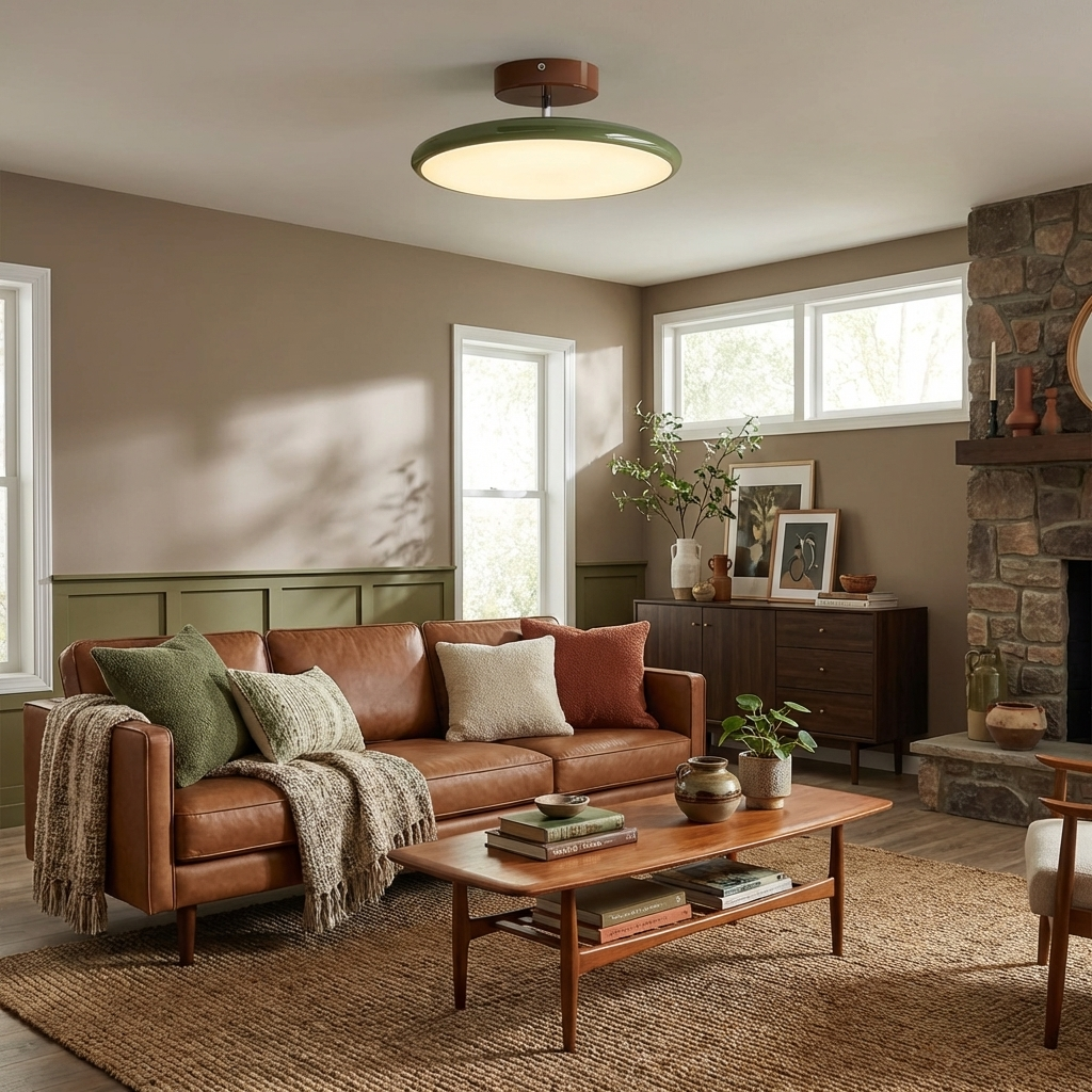 Drift Adjustable LED Ceiling Lamp 11.8 in Soft Ambient Indoor Lighting Beige Green | Thomler