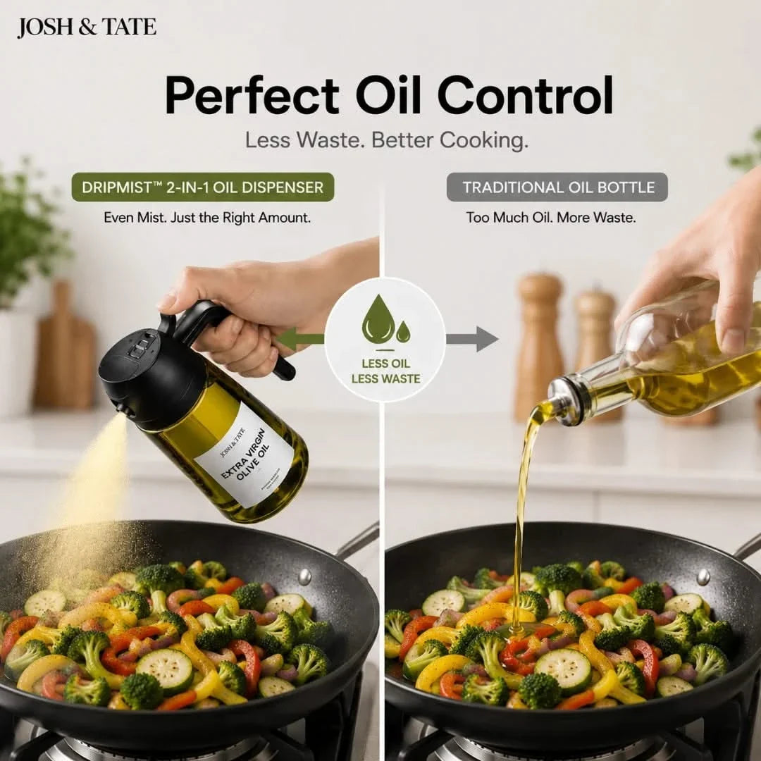 Dual-Mode Glass Oil & Vinegar Bottle with Self-Sealing Gravity Lid – Stream or Spray Kitchen Dispenser for Cooking, Grilling, Air Frying & | Thomler