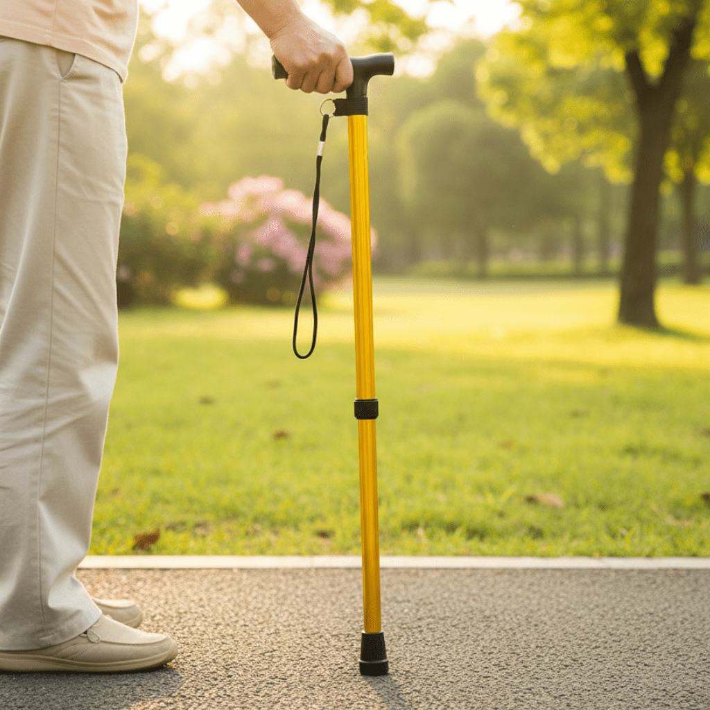 Folding Walking Cane for Seniors – Adjustable Aluminum Support Stick with Ergonomic Handle & Wrist Strap – Lightweight Travel Cane for | Thomler