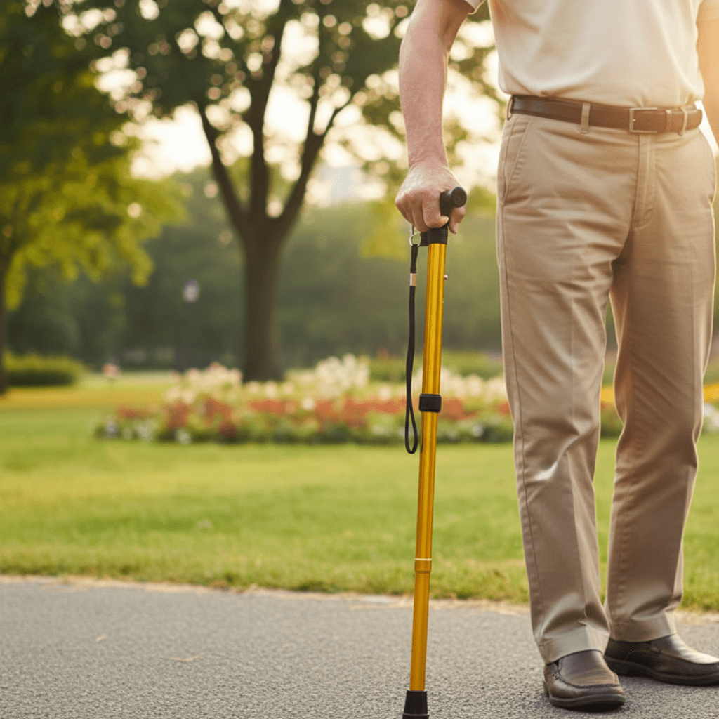 Folding Walking Cane for Seniors – Adjustable Aluminum Support Stick with Ergonomic Handle & Wrist Strap – Lightweight Travel Cane for | Thomler