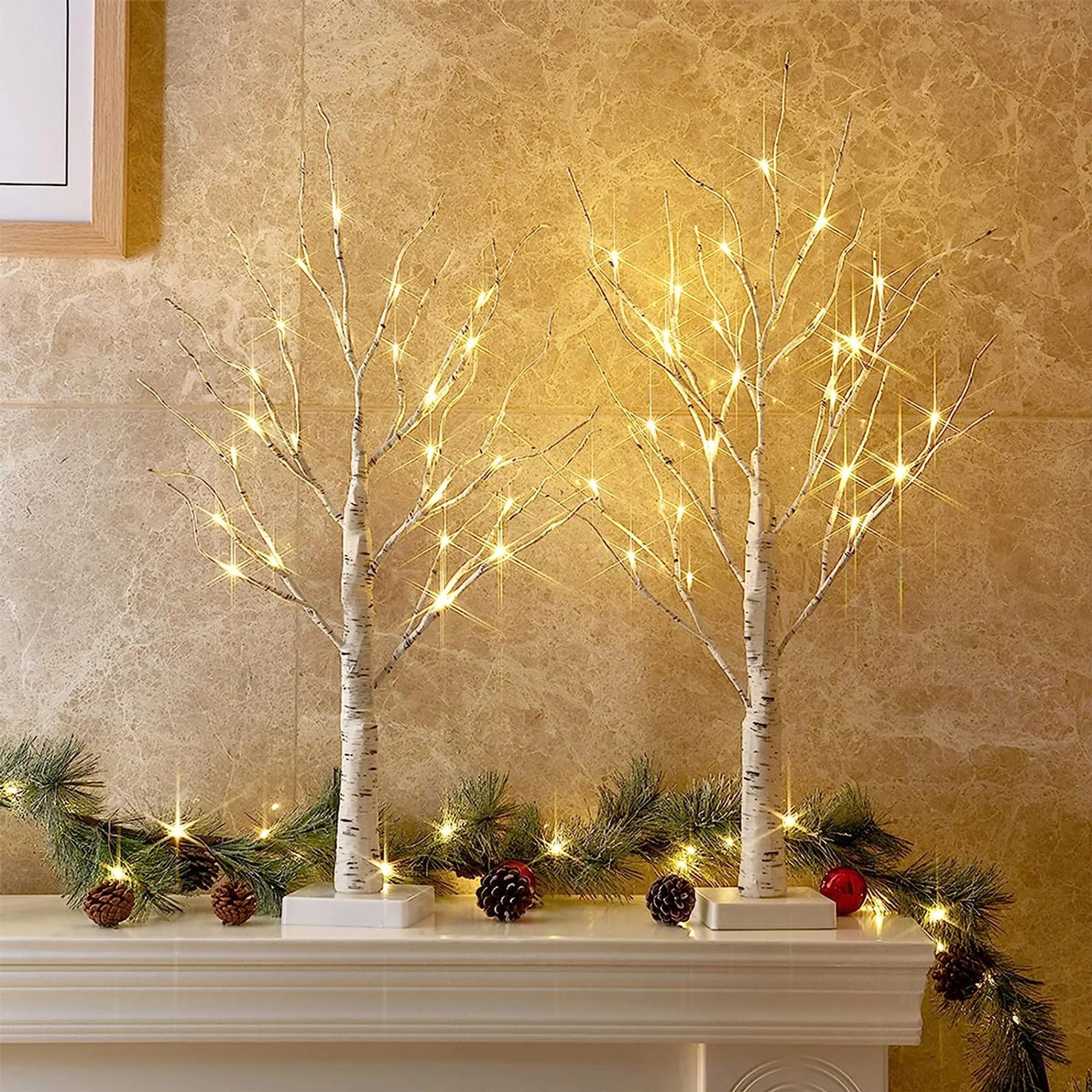 Table Lamp PVC Birch Tree 23 in USB Rechargeable LED Bedroom Living Room Decor Ambient Night Light | Thomler