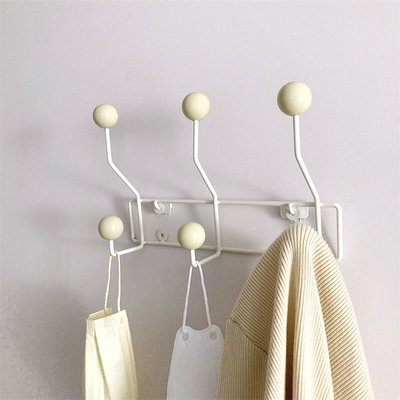 Wall Coat Rack Metal 37.0 cm Cream White Hallway Bedroom Storage Hooks Retro Mid Century Entryway Organiser | Thomler