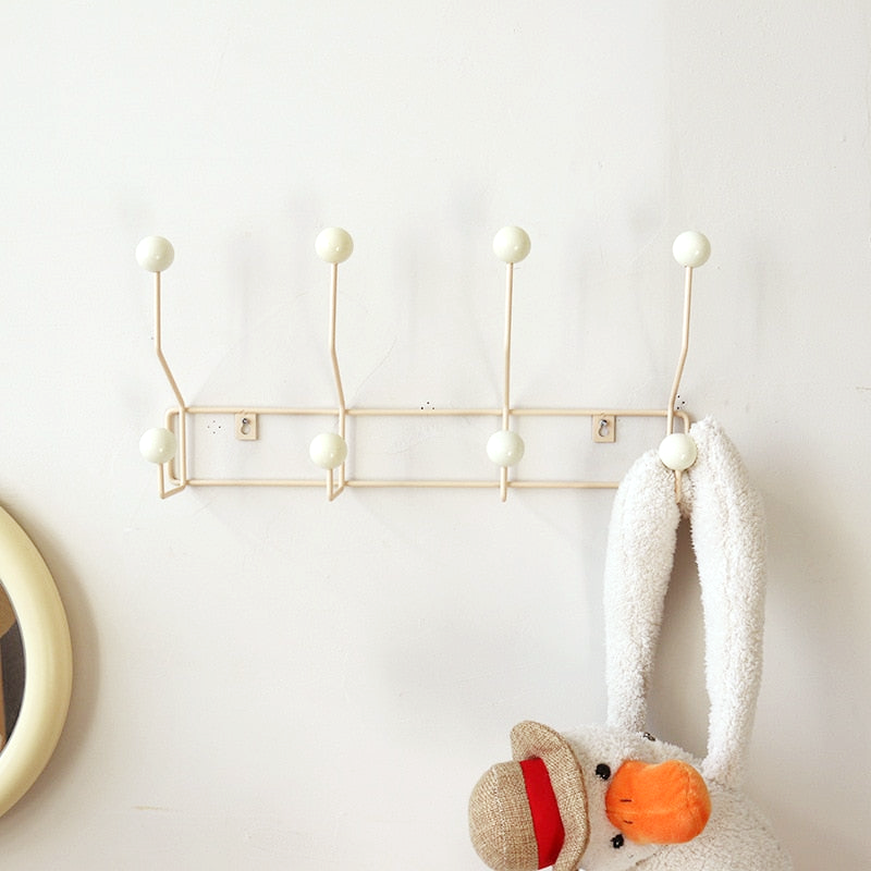Wall Coat Rack Metal 37.0 cm Cream White Hallway Bedroom Storage Hooks Retro Mid Century Entryway Organiser | Thomler