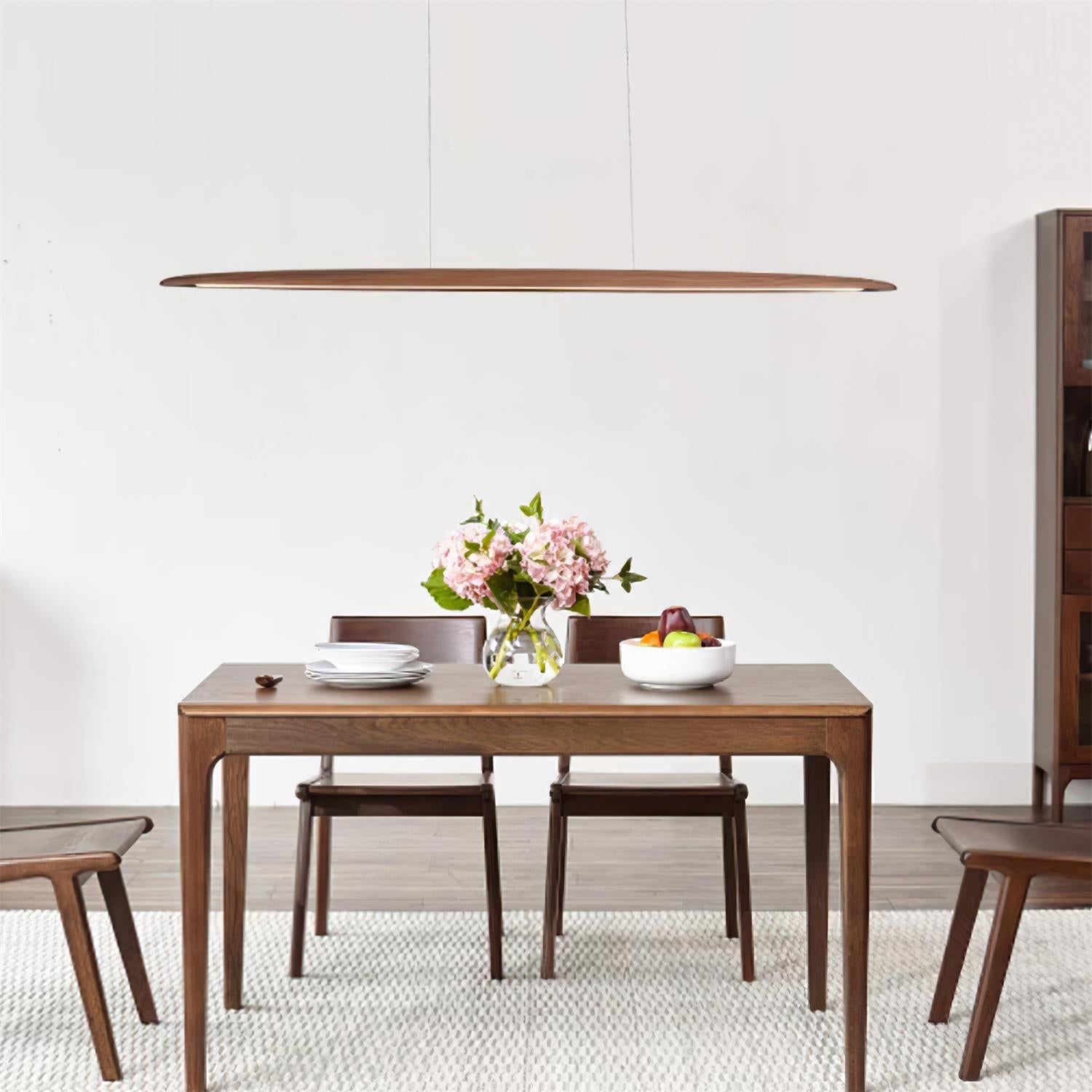 Pendant Light Wood Linear Integrated LED Warm White Dining Room Kitchen Island Hanging Ceiling Lamp Adjustable Suspension | Thomler