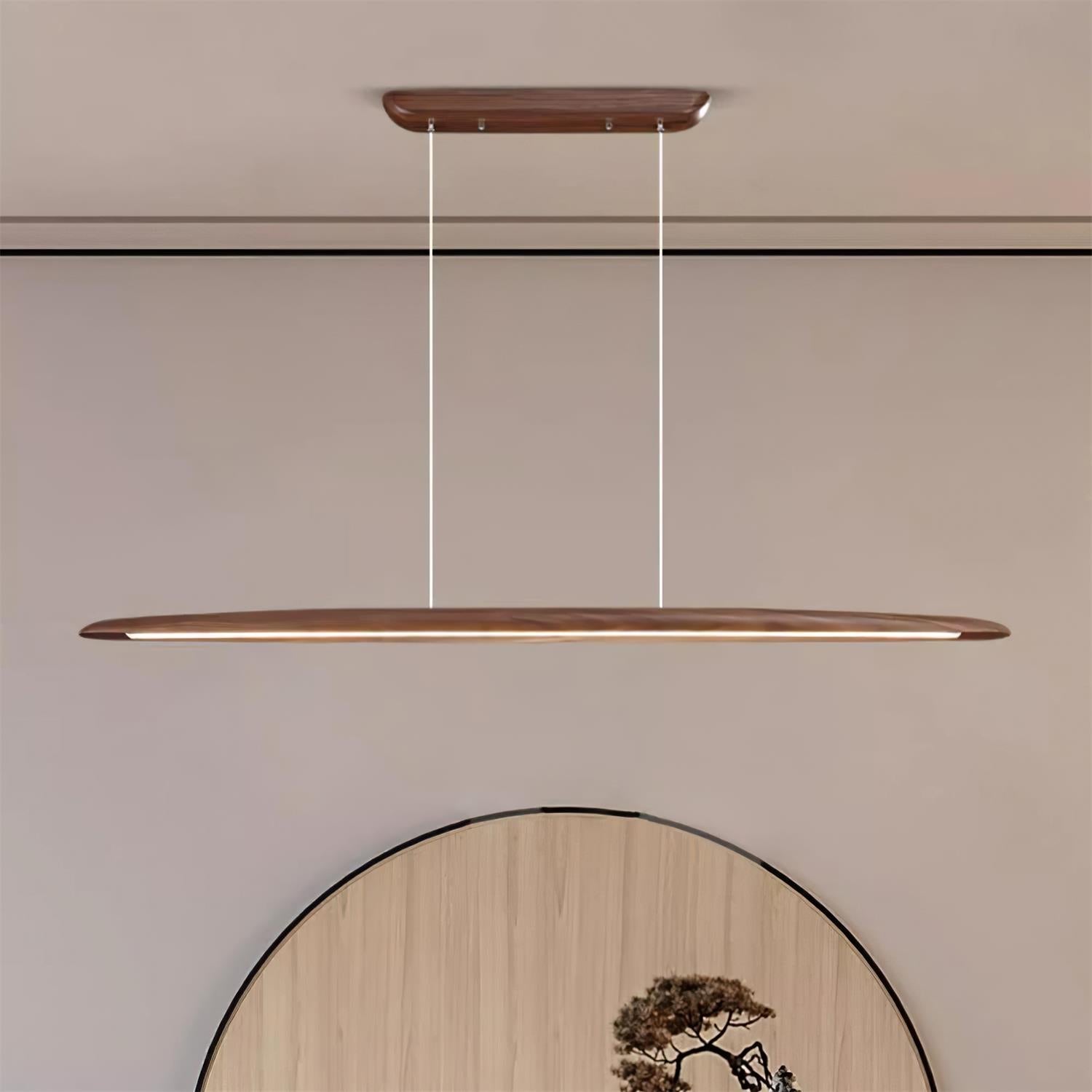 Pendant Light Wood Linear Integrated LED Warm White Dining Room Kitchen Island Hanging Ceiling Lamp Adjustable Suspension | Thomler