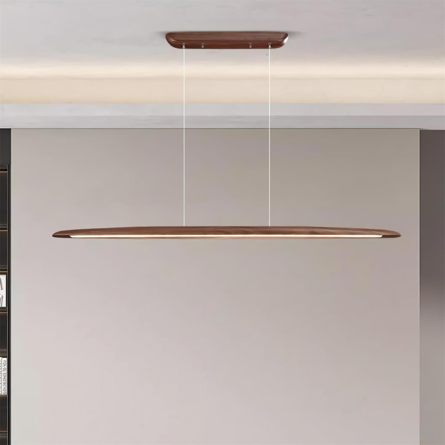 Pendant Light Wood Linear Integrated LED Warm White Dining Room Kitchen Island Hanging Ceiling Lamp Adjustable Suspension | Thomler
