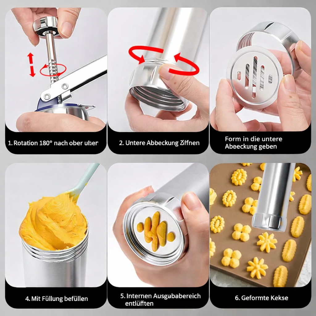 Cookie Press with 20 Shapes and 4 Nozzles Stainless Steel Dough Dispenser for Uniform Homemade Cookies Spritz Maker with Ergonomic Grip for | Thomler