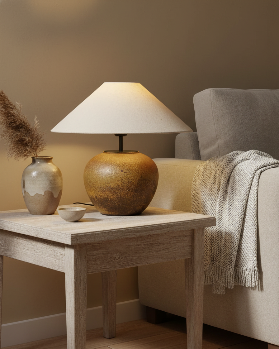Table Lamp Ceramic 15.7 in White Living Room Bedroom Soft Ambient Lighting | Thomler