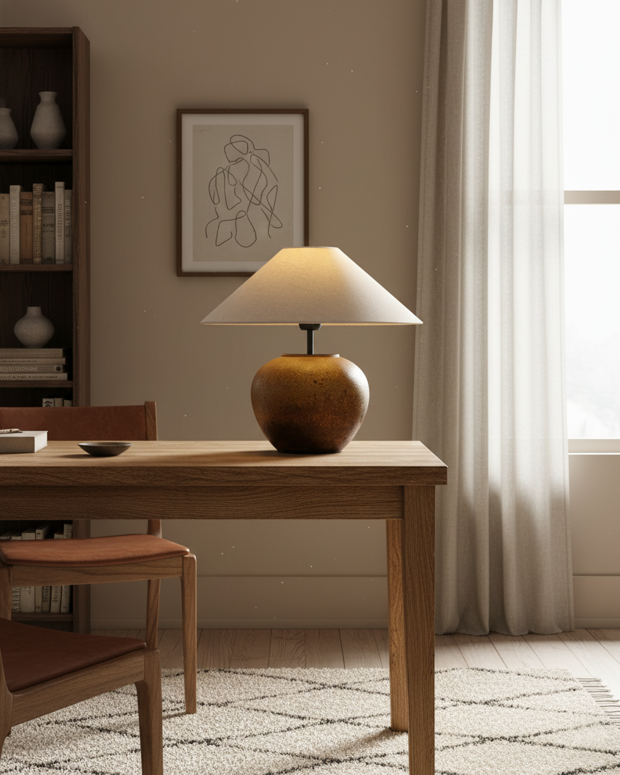 Table Lamp Ceramic 15.7 in White Living Room Bedroom Soft Ambient Lighting | Thomler