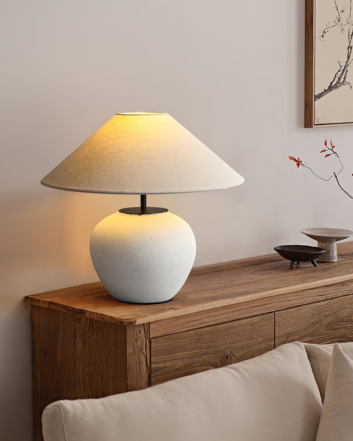 Table Lamp Ceramic 15.7 in White Living Room Bedroom Soft Ambient Lighting | Thomler