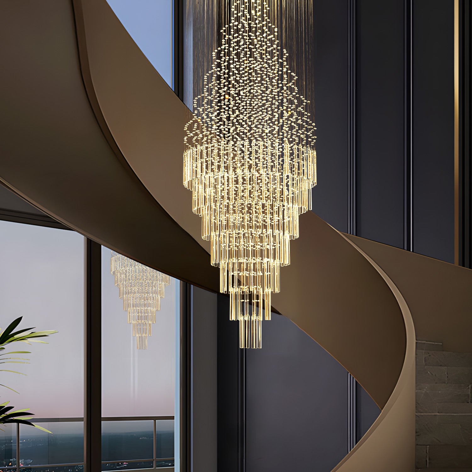 Cascading Crystal Tiered Chandelier for Foyer & Staircase – Adjustable Height Statement Lighting Fixture | Thomler