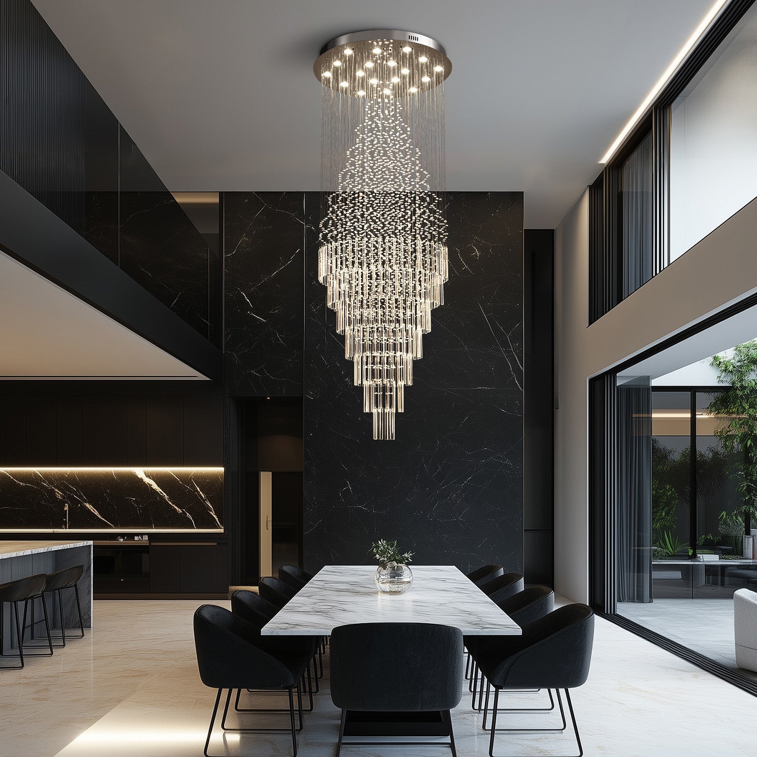 Cascading Crystal Tiered Chandelier for Foyer & Staircase – Adjustable Height Statement Lighting Fixture | Thomler
