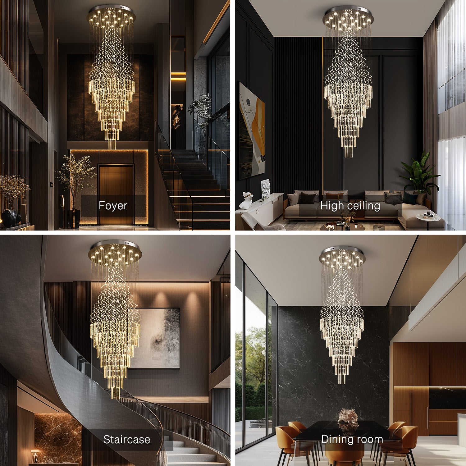 Cascading Crystal Tiered Chandelier for Foyer & Staircase – Adjustable Height Statement Lighting Fixture | Thomler