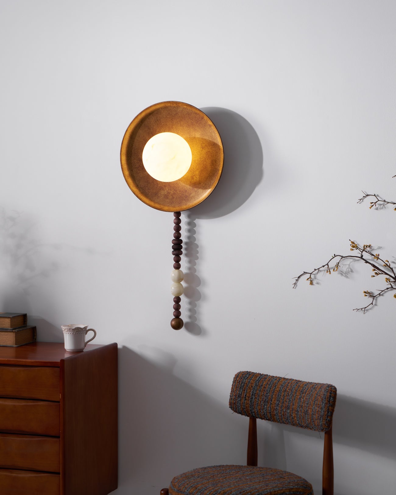 Handcrafted Glass Sconce with Bronze Metalwork and Wood Accents for Cozy Bedroom Hallway Living Room Ambient Fixture 10-Inch or 16-Inch Shad | Thomler