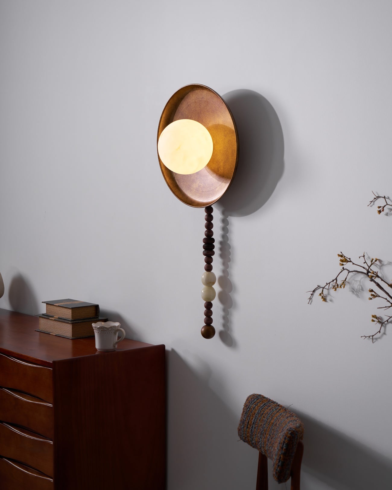 Handcrafted Glass Sconce with Bronze Metalwork and Wood Accents for Cozy Bedroom Hallway Living Room Ambient Fixture 10-Inch or 16-Inch Shad | Thomler