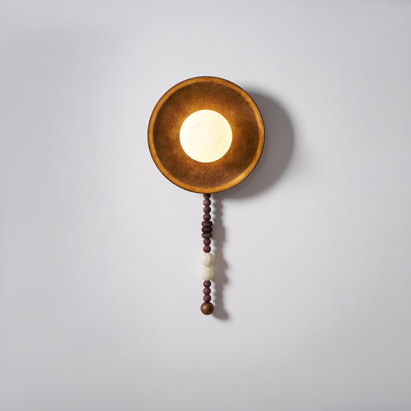 Handcrafted Glass Sconce with Bronze Metalwork and Wood Accents for Cozy Bedroom Hallway Living Room Ambient Fixture 10-Inch or 16-Inch Shad | Thomler