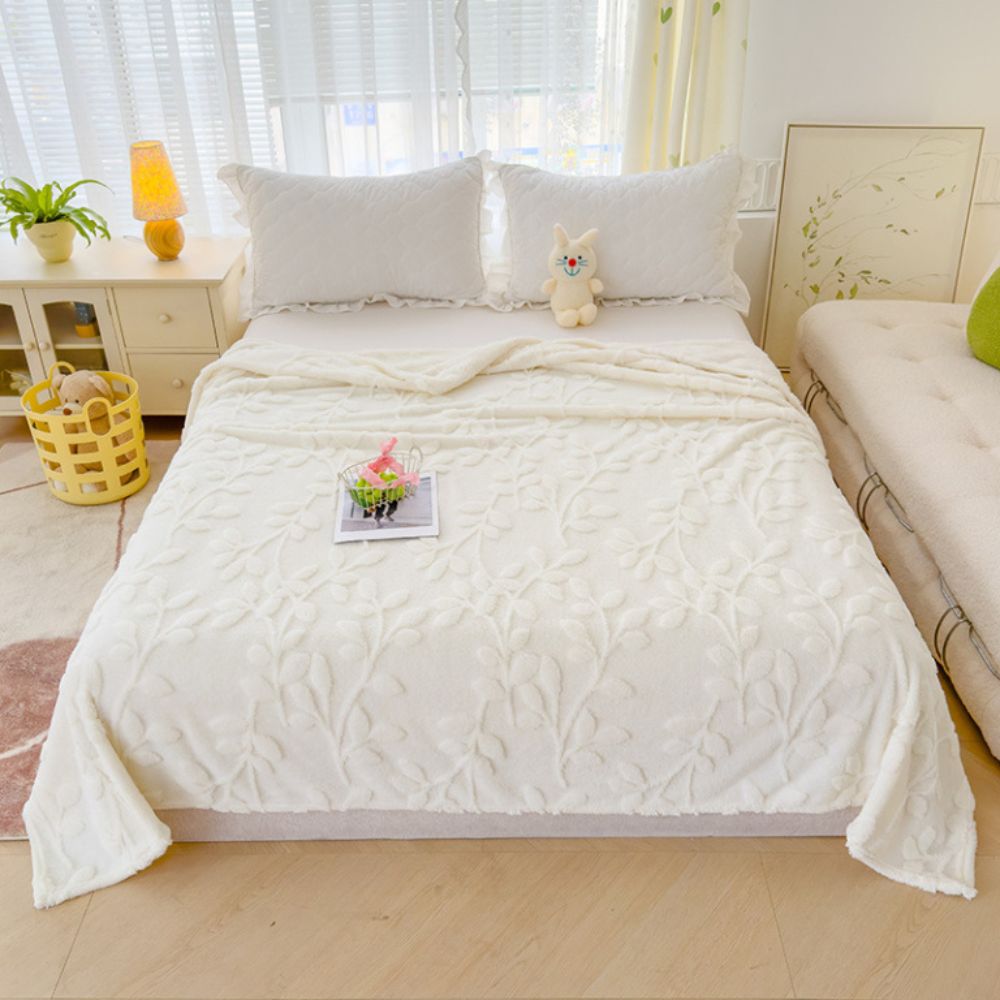 Reversible Sherpa Throw Blanket with Jacquard Botanical Pattern for Couch & Bed | Thomler