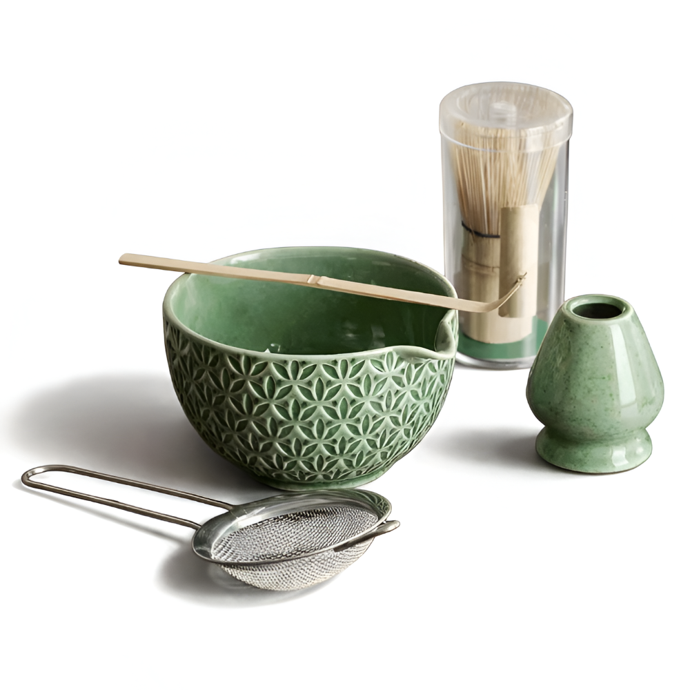 Ceramic Matcha Tea Bowl Set with Bamboo Whisk & Spoon – 5 or 6 Pieces | Thomler