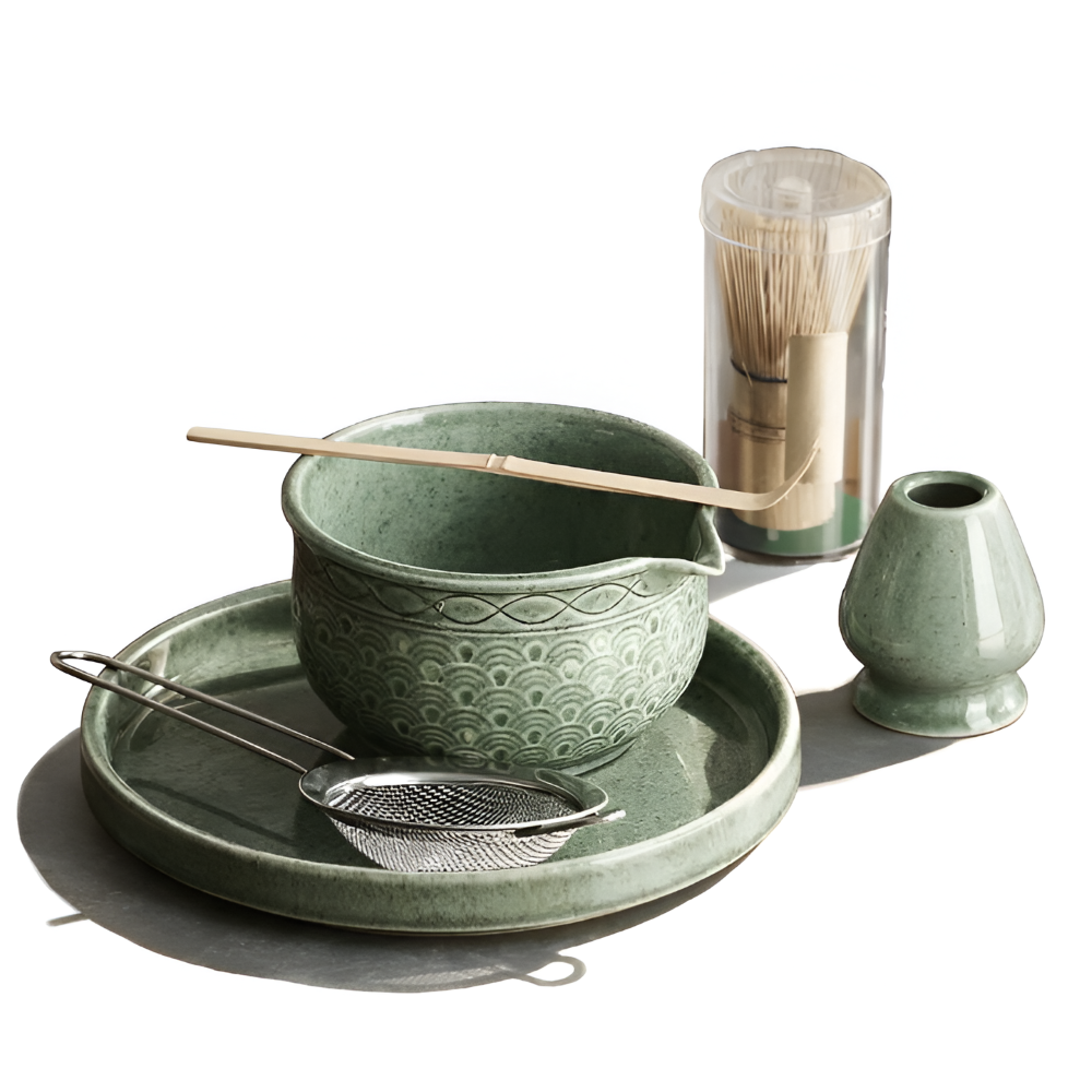 Ceramic Matcha Tea Bowl Set with Bamboo Whisk & Spoon – 5 or 6 Pieces | Thomler