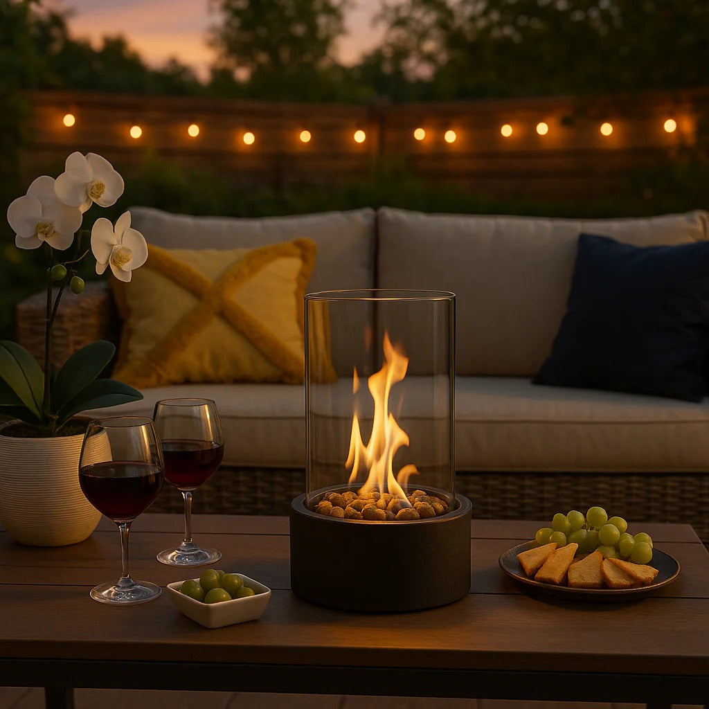 Tabletop Bioethanol Fire Bowl with Tempered Glass Panels – Smokeless Indoor Flame for Dining & Living Rooms | Thomler