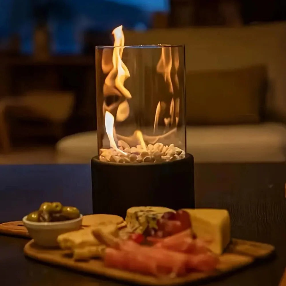 Tabletop Bioethanol Fire Bowl with Tempered Glass Panels – Smokeless Indoor Flame for Dining & Living Rooms | Thomler