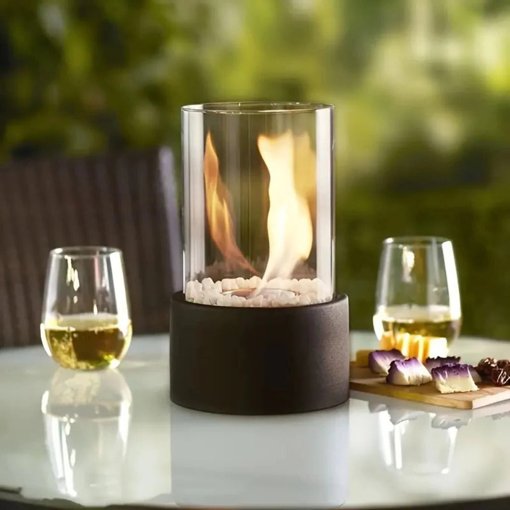Tabletop Bioethanol Fire Bowl with Tempered Glass Panels – Smokeless Indoor Flame for Dining & Living Rooms | Thomler