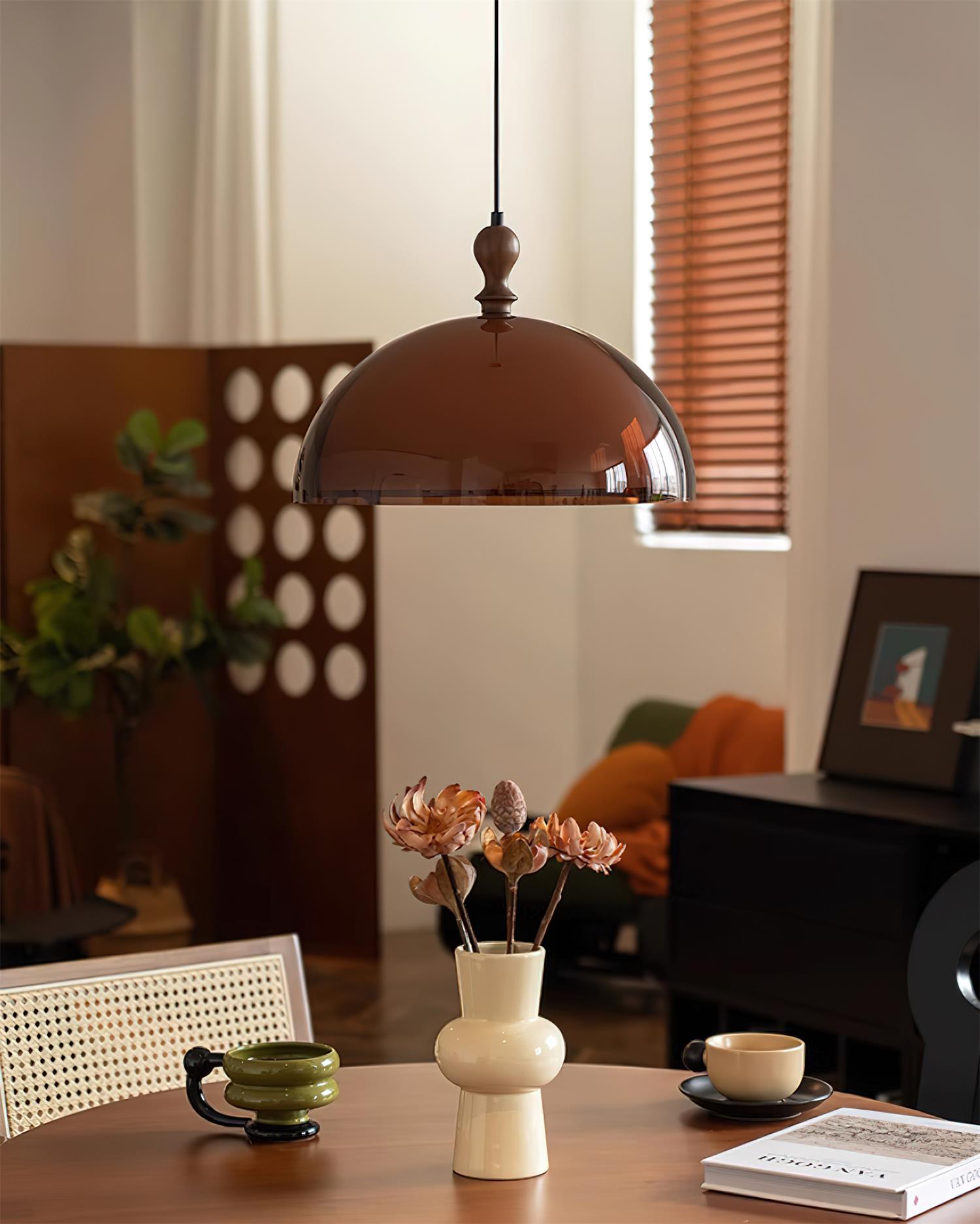 Pendant Light Acrylic Dome 13.7 in Brown Dining Room Kitchen Hanging Ceiling Lamp Adjustable | Thomler
