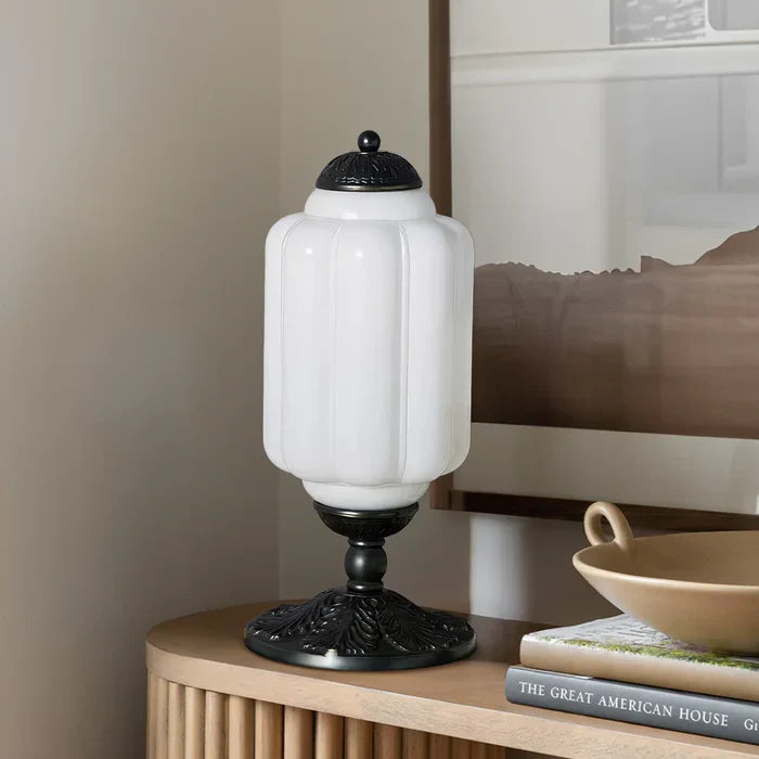 Table Lamp Opal Glass 15.7 in Vintage Desk Bedroom Nightstand Soft Glow | Thomler