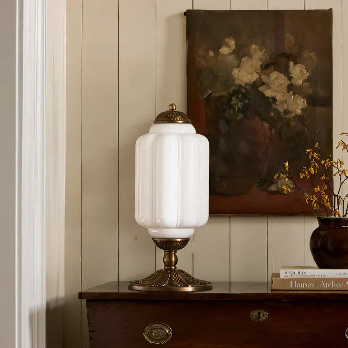 Table Lamp Opal Glass 15.7 in Vintage Desk Bedroom Nightstand Soft Glow | Thomler