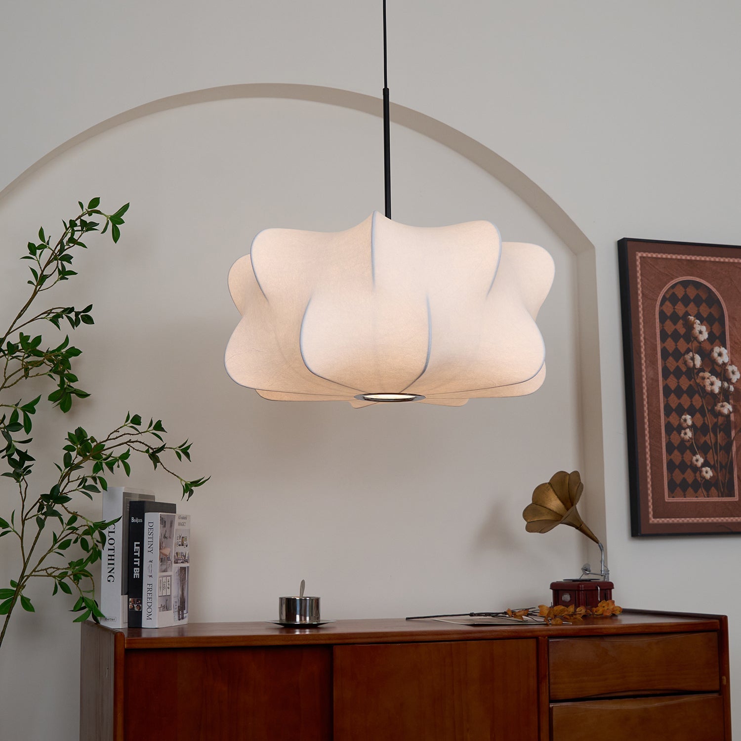 Pendant Light Silk 23.6 in 11 in E27 3-Light White Dining Living Room Modern Ceiling Lamp | Thomler