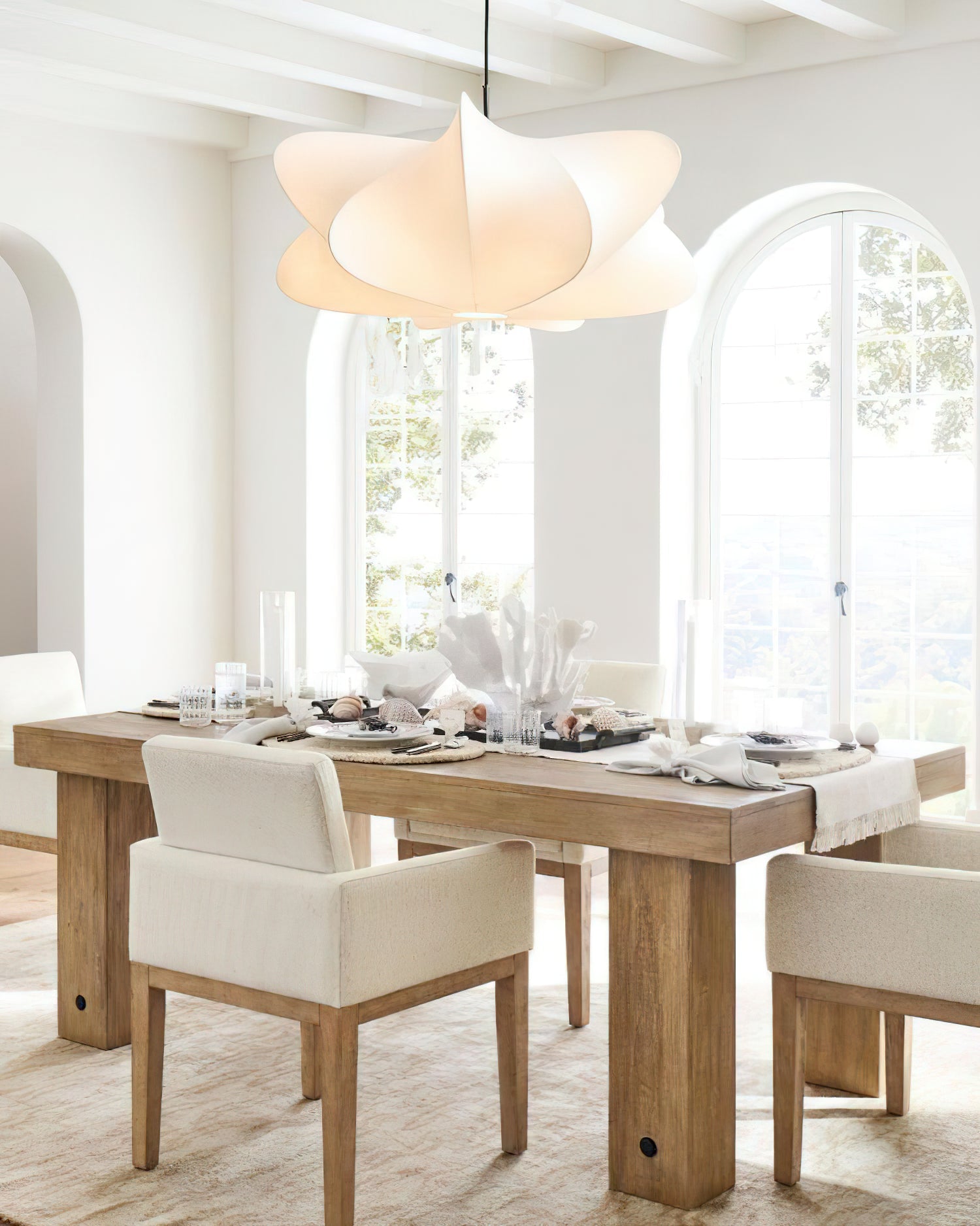 Pendant Light Silk 23.6 in 11 in E27 3-Light White Dining Living Room Modern Ceiling Lamp | Thomler