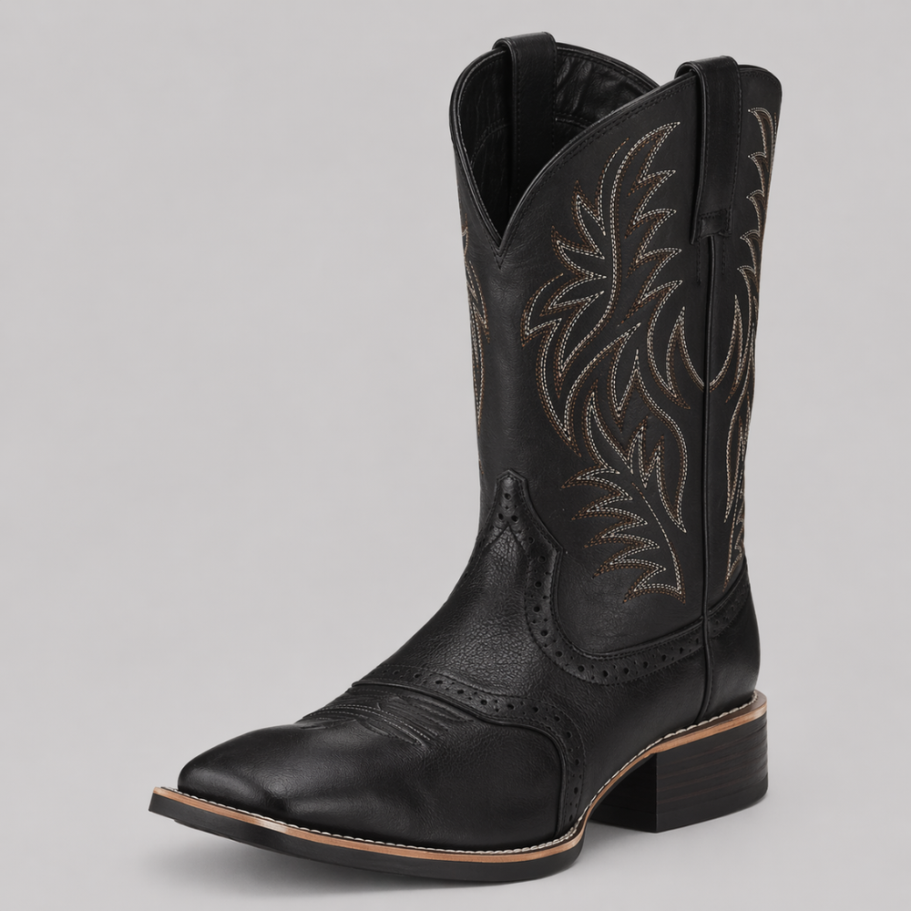 Men's Tall Shaft Leather Cowboy Boots – Ornate Stitched Design with Sharp Angled Toe for Western & Everyday Styling | Thomler