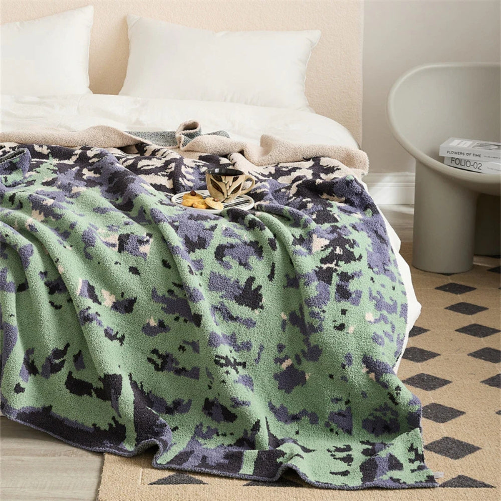 Textured Microfiber Knit Throw Blanket 51×63 Inches Forest Pattern for Couch, Bed, Travel | Thomler