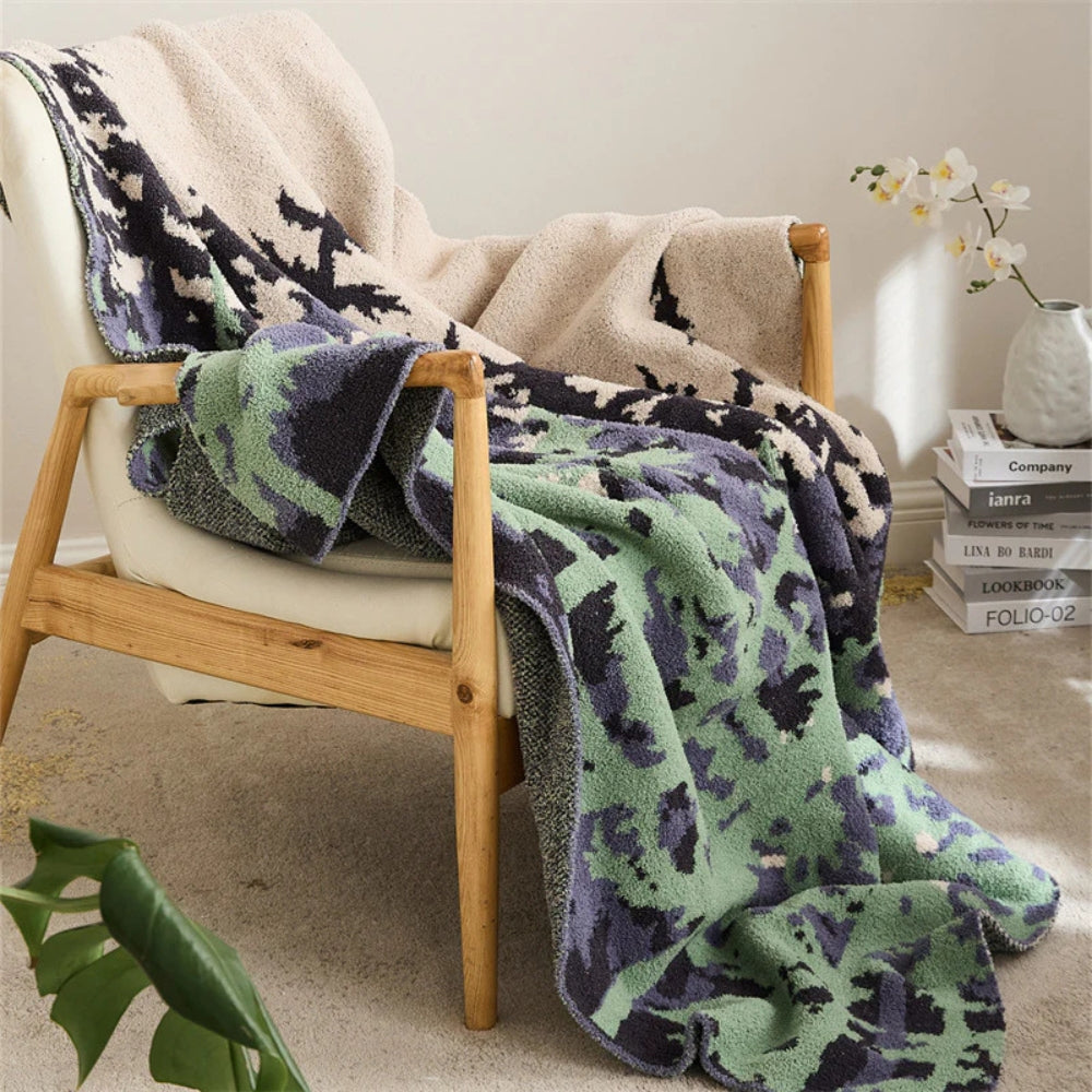 Textured Microfiber Knit Throw Blanket 51×63 Inches Forest Pattern for Couch, Bed, Travel | Thomler
