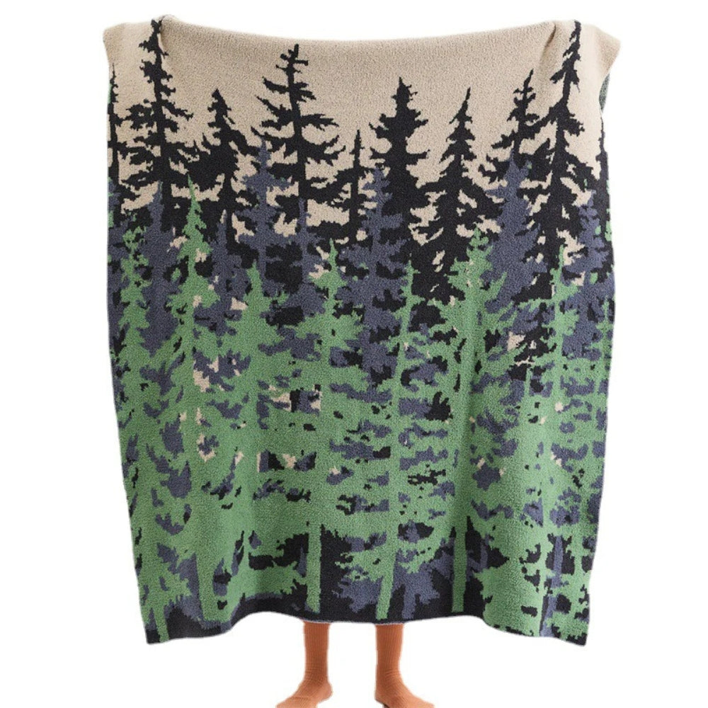 Textured Microfiber Knit Throw Blanket 51×63 Inches Forest Pattern for Couch, Bed, Travel | Thomler