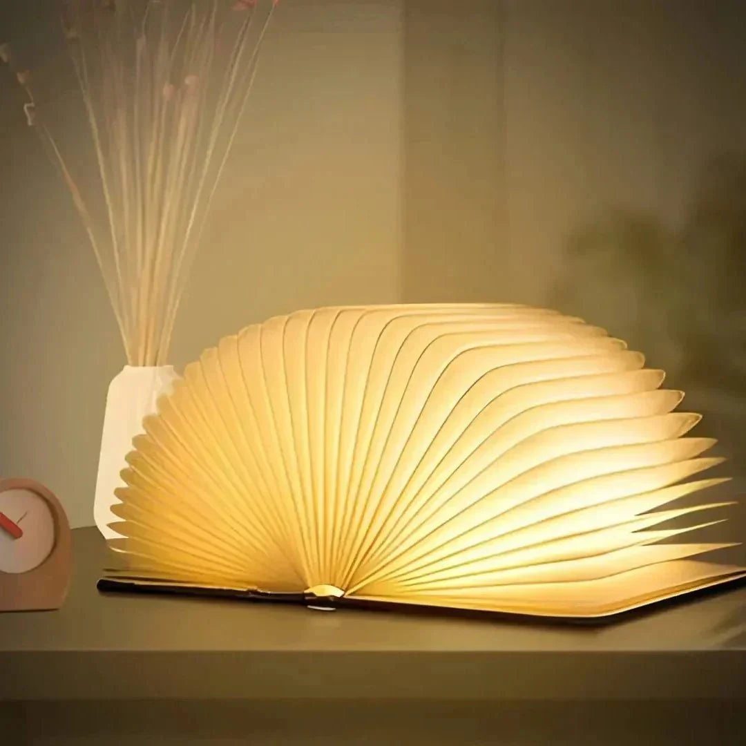Rechargeable LED Book Light – Wooden Folding Accent Lamp for Reading Nook, Bedroom Nightstand & Home Decor | Thomler