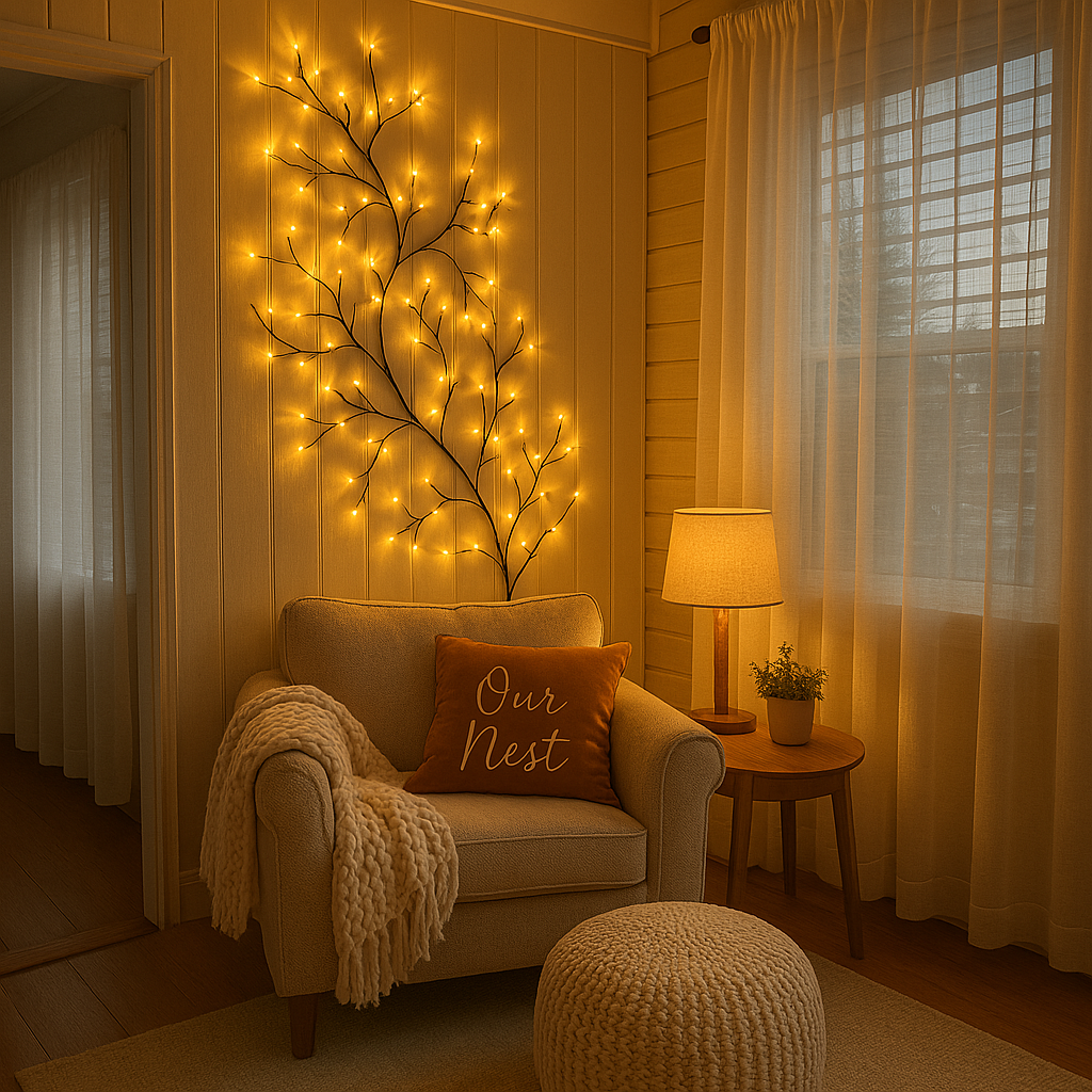 LED Lighted Willow Branch Wall Lamp Warm White Glow with Remote Dimmable Timer Indoor Accent Light for Living Room Bedroom Decor Home | Thomler