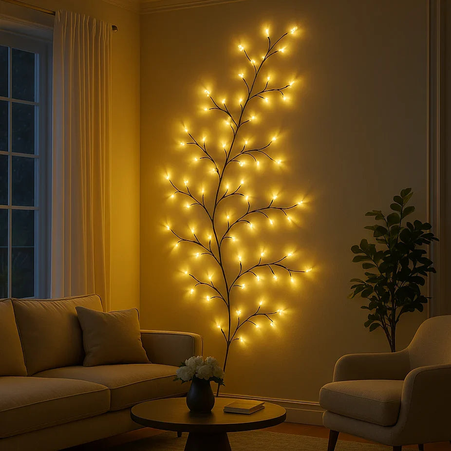 LED Lighted Willow Branch Wall Lamp Warm White Glow with Remote Dimmable Timer Indoor Accent Light for Living Room Bedroom Decor Home | Thomler