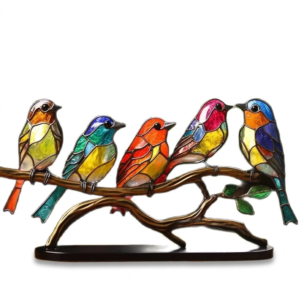 Handblown Glass Birds on Branch Desktop Figurine – Nature-Inspired Art Decor for Office & Home | Thomler