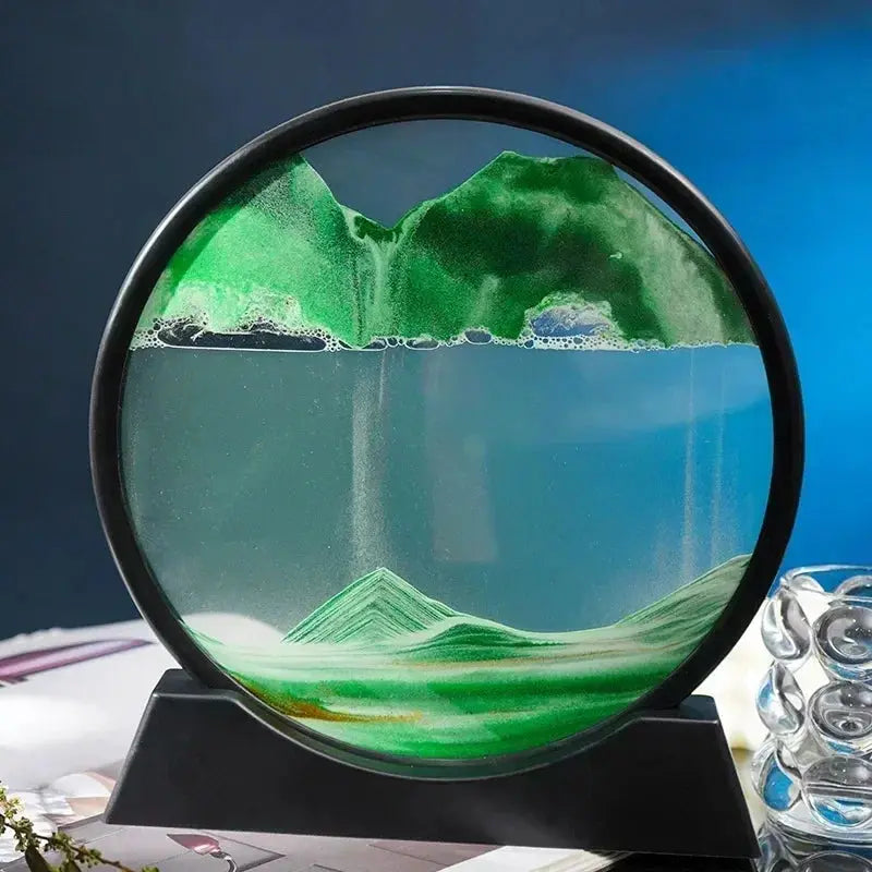 Moving Sand Art Glass Display Rotating Desktop Sculpture Stress Relief Decor for Home Office Meditation Mindfulness Gift | Thomler